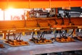 Overhead crane with vacuum handling grippers, close up