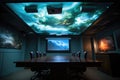 Overhead digital projector mounted on the ceiling of the boardroom