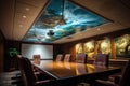 Overhead digital projector mounted on the ceiling of the boardroom