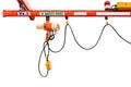 Overhead electric chain hoist with hook remote switch control isolated on white background with clipping path