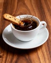 Overhead espresso with biscotti on wooden tabletop Royalty Free Stock Photo