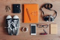 Overhead of essentials for modern young person Royalty Free Stock Photo