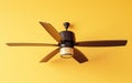 An overhead fan with lighting against a yellow backdrop -Generative Ai Royalty Free Stock Photo