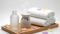 Minimalist Spa Scene with Ceramic Diffuser, River Stone, and Lavender Flat-Lay Royalty Free Stock Photo