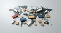 Photorealistic illustration of global logistics and e commerce models on a muted world map providing Royalty Free Stock Photo