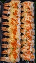 Overhead Japanese Sushi food top with prawn for every one. Royalty Free Stock Photo