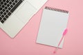 Laptop with jotter and pen for planning Royalty Free Stock Photo