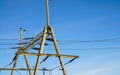 Overhead line wire over rail track. Power lines.