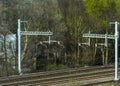 Overhead Lines That Take Electricity Up And Down Railway Lines Royalty Free Stock Photo