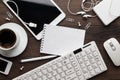 Overhead of messy office table Royalty Free Stock Photo