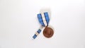 Overhead moving view of UN Peacekeeper`s medal