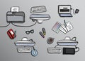 Overhead of office desks vector