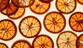 Overhead Pattern of Backlit Dried Orange Slices on White Royalty Free Stock Photo