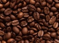 From an overhead perspective, a captivating backdrop unfolds, portraying two halves of rich, dark brown coffee beans Royalty Free Stock Photo