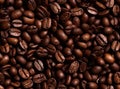 From an overhead perspective, a captivating backdrop unfolds, portraying two halves of rich, dark brown coffee beans Royalty Free Stock Photo