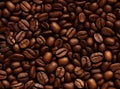 From an overhead perspective, a captivating backdrop unfolds, portraying two halves of rich, dark brown coffee beans