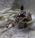 Overhead Bride and Groom`s Wedding Glasses Royalty Free Stock Photo