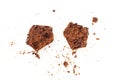 An overhead photo of messy chocolate muffins with crumbs, shot from the top