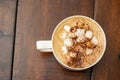 Overhead photo mug of hot chocolate cocoa with marshmallows