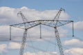 Overhead power line, power transmission line, support of high-voltage overhead power line Royalty Free Stock Photo