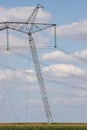 Overhead power line, power transmission line, support of high-voltage overhead power line Royalty Free Stock Photo