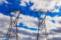 overhead power lines in a cloudy winter sky Royalty Free Stock Photo