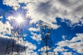 overhead power lines in a cloudy winter sky Royalty Free Stock Photo