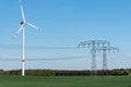 Overhead power lines and wind power plants Royalty Free Stock Photo