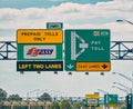 Overhead road direction signs found on the approach to toll plaza`s