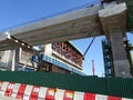 Overhead road under construction. The massive concrete column used to support the concrete road deck.