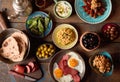 Overhead scene of rustic arabian breakfast Royalty Free Stock Photo