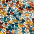 Overhead Seamless Tile Photo of A Variety of Presciption Pills and Drugs - Generative AI