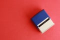 Overhead shot of an automatic ink stamp manufactured in blue plastic Royalty Free Stock Photo