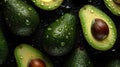 Overhead Shot of Avocado with visible Water Drops, Close up