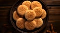 Overhead Shot of baked Snickerdoodles on a Plate. Close up
