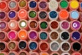 Overhead shot of bright colors of nail polishes