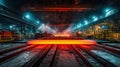 Overhead View of Red-Hot Steel Slab on Rollers in Industrial Mill Royalty Free Stock Photo