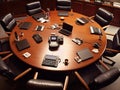 Conference table with business tools and technology Royalty Free Stock Photo