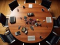 Conference table with business tools and technology Royalty Free Stock Photo