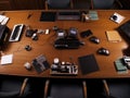 Conference table with business tools and technology Royalty Free Stock Photo