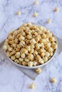 Overhead of shot of caramel popcorn in a bowl