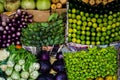 Overhead shot of different vegetables at the market