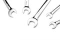 Overhead shot of five spanners on a white background Royalty Free Stock Photo