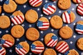 An overhead shot of freshly made cookies circle american flag shaped generative AI Royalty Free Stock Photo