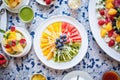 overhead shot of a fruit salad platter at a brunch buffet Royalty Free Stock Photo