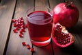 overhead shot of a glass of pomegranate juice