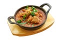 Overhead shot of lamb karahi baked in little pan