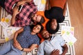 Overhead shot of multiracial group of developers and designers sleeping start up