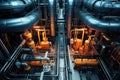 overhead shot of a nuclear reactors complex piping system