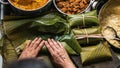 Overhead   shot of person preparing honduran tamales Royalty Free Stock Photo